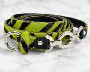 Carlisle Green Zebra Calf Hair Leather Skinny Belt Silver Hardware L Narrow